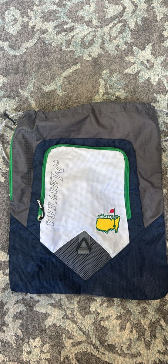 Masters Golf Tournament Drawstring Shoe Bag, Navy/Gray/White with Green Accents