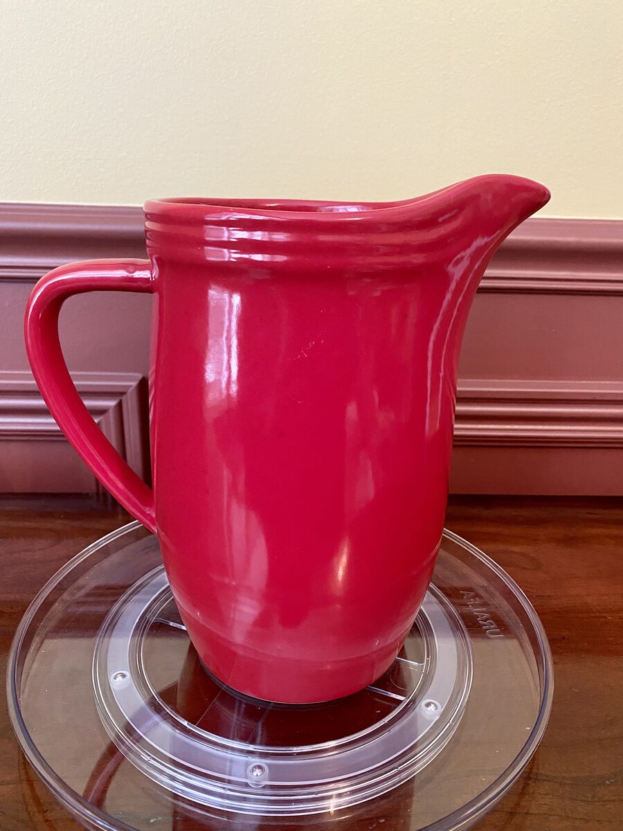 Like New - Beautiful Glossy Red Drink Pitcher in Ceramic - No Chips or Cracks - 9.5 inches - C PIX
