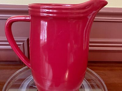 Like New - Beautiful Glossy Red Drink Pitcher in Ceramic - No Chips or Cracks - 9.5 inches - C PIX