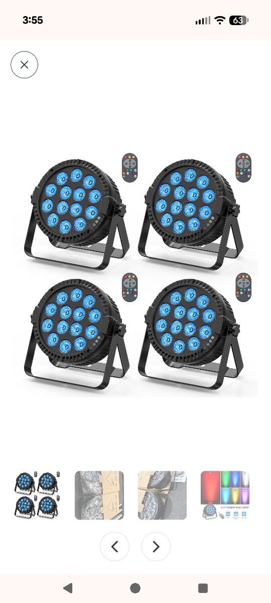 4-Pack 80W RGBW LED Par Stage Lights with Wireless Remotes DMX Control