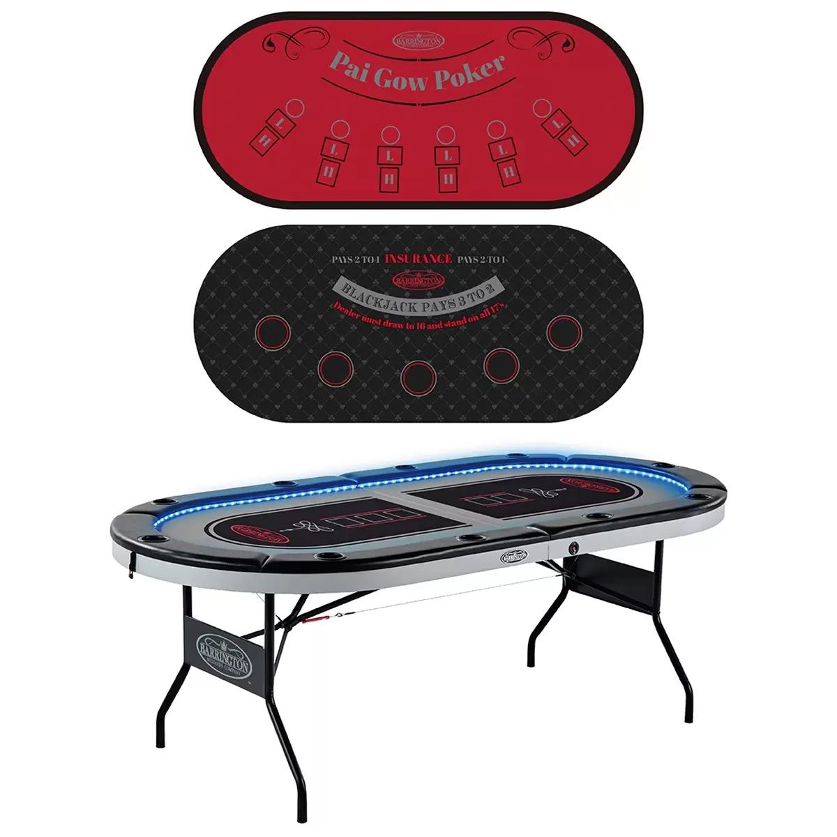 MD Sports Barrington PK100Y24011 10-Player Poker/Blackjack Table with LED Lights 1740654 #98850