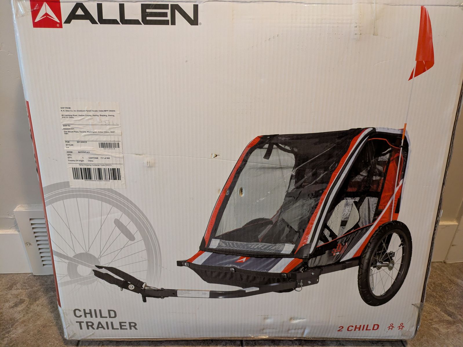 Allen Sports T2 2-Child Bicycle Trailer Red/Black