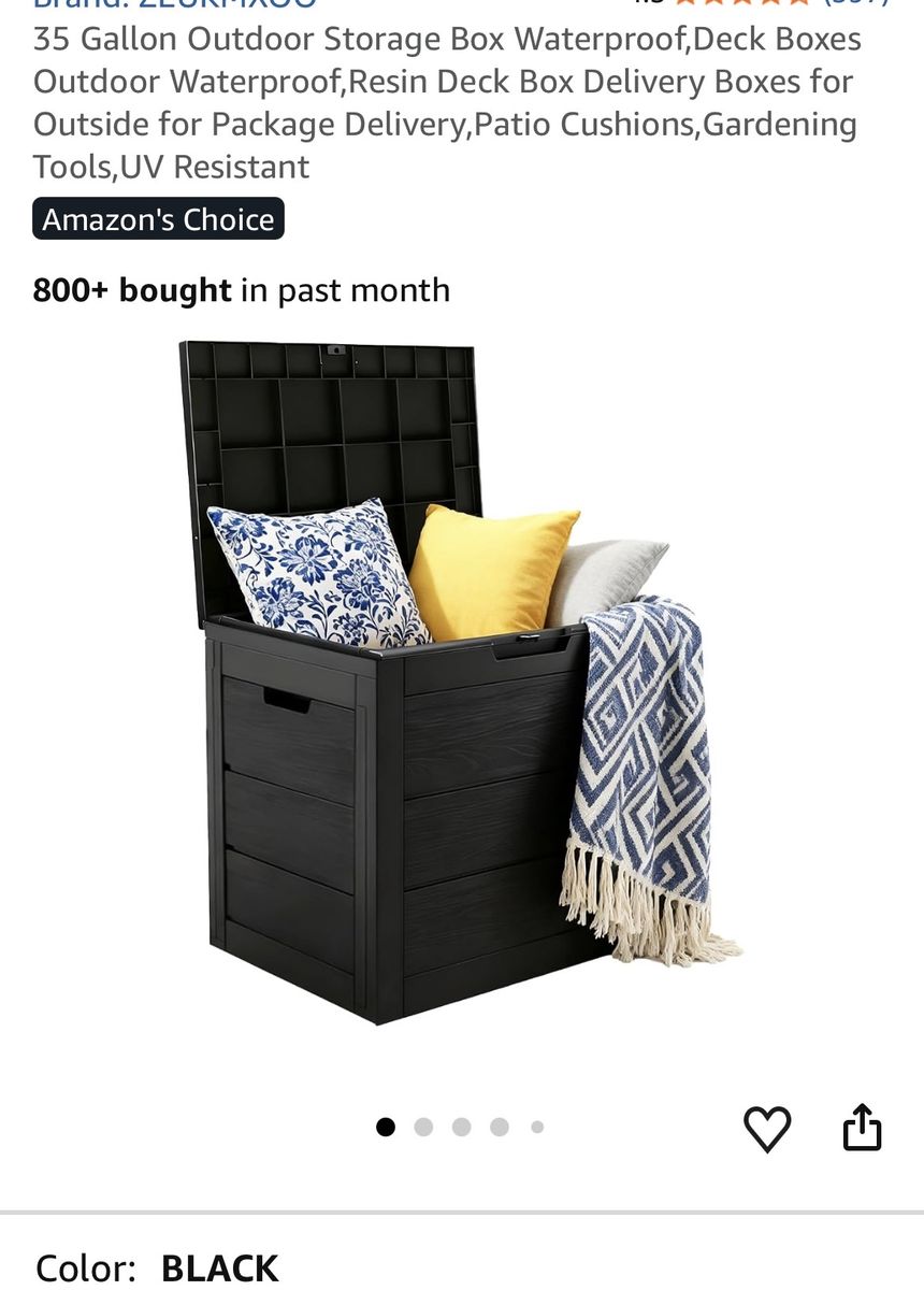 35 Gallon Outdoor Storage Box Waterproof Deck Box Resin