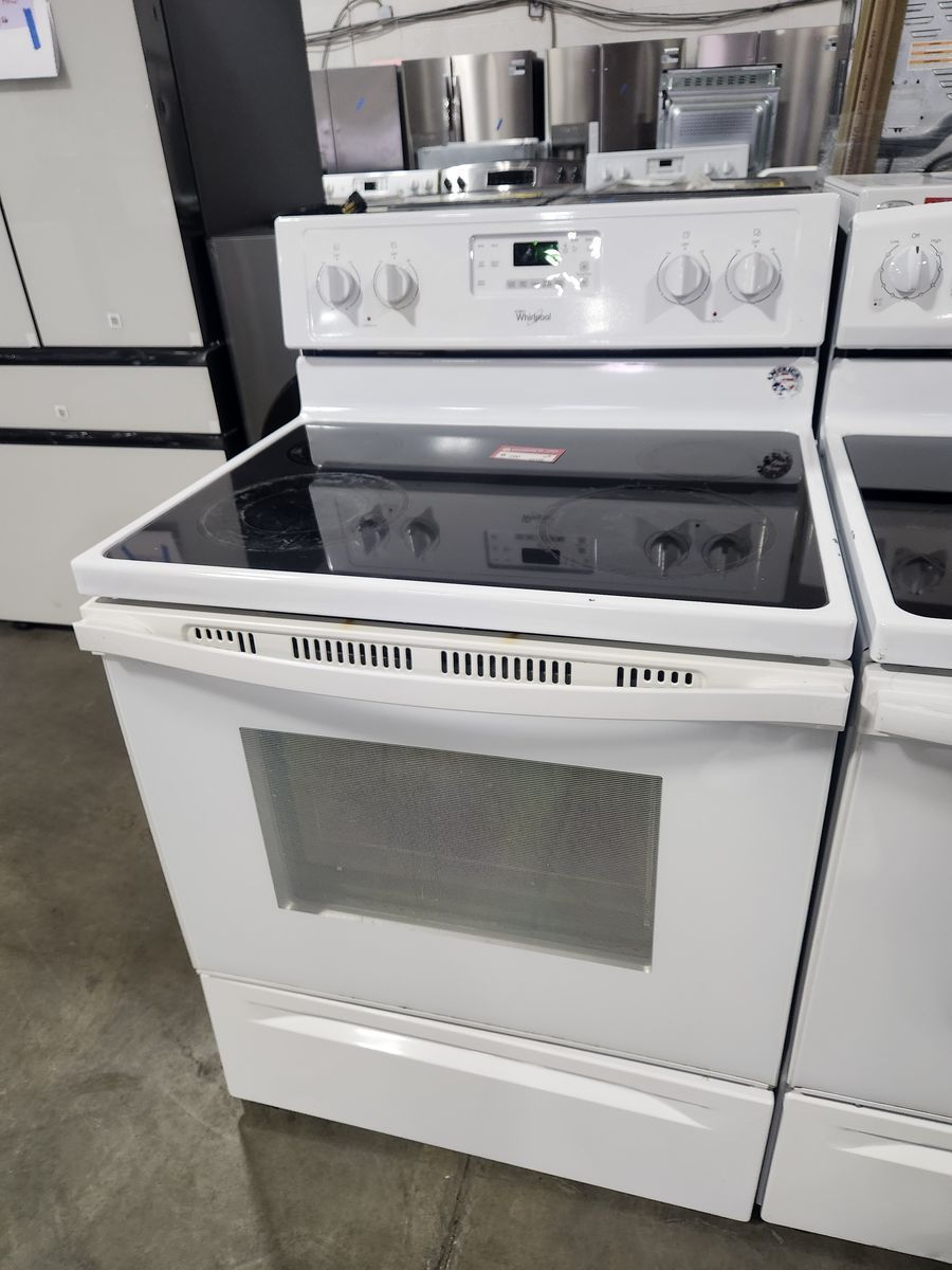 NICE WHIRLPOOL WHITE GLASS TOP RANGE! W-WARRANTY