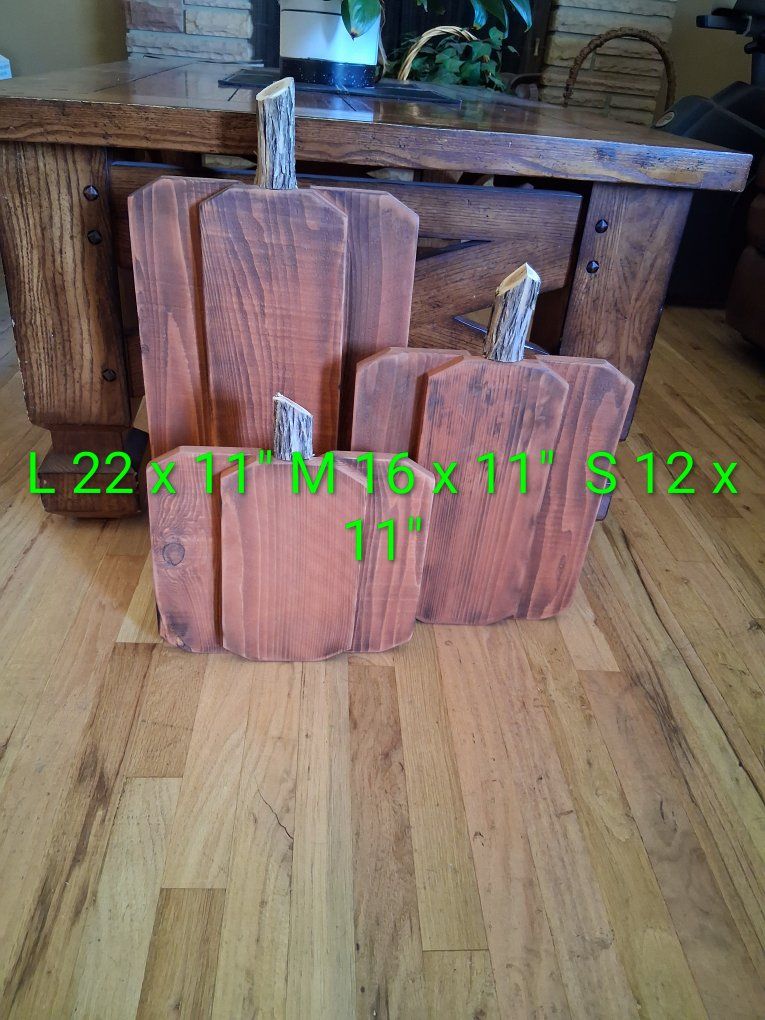 Handmade Wooden Pumpkins Fall Autumn Harvest Decor Set of 3 Sizes