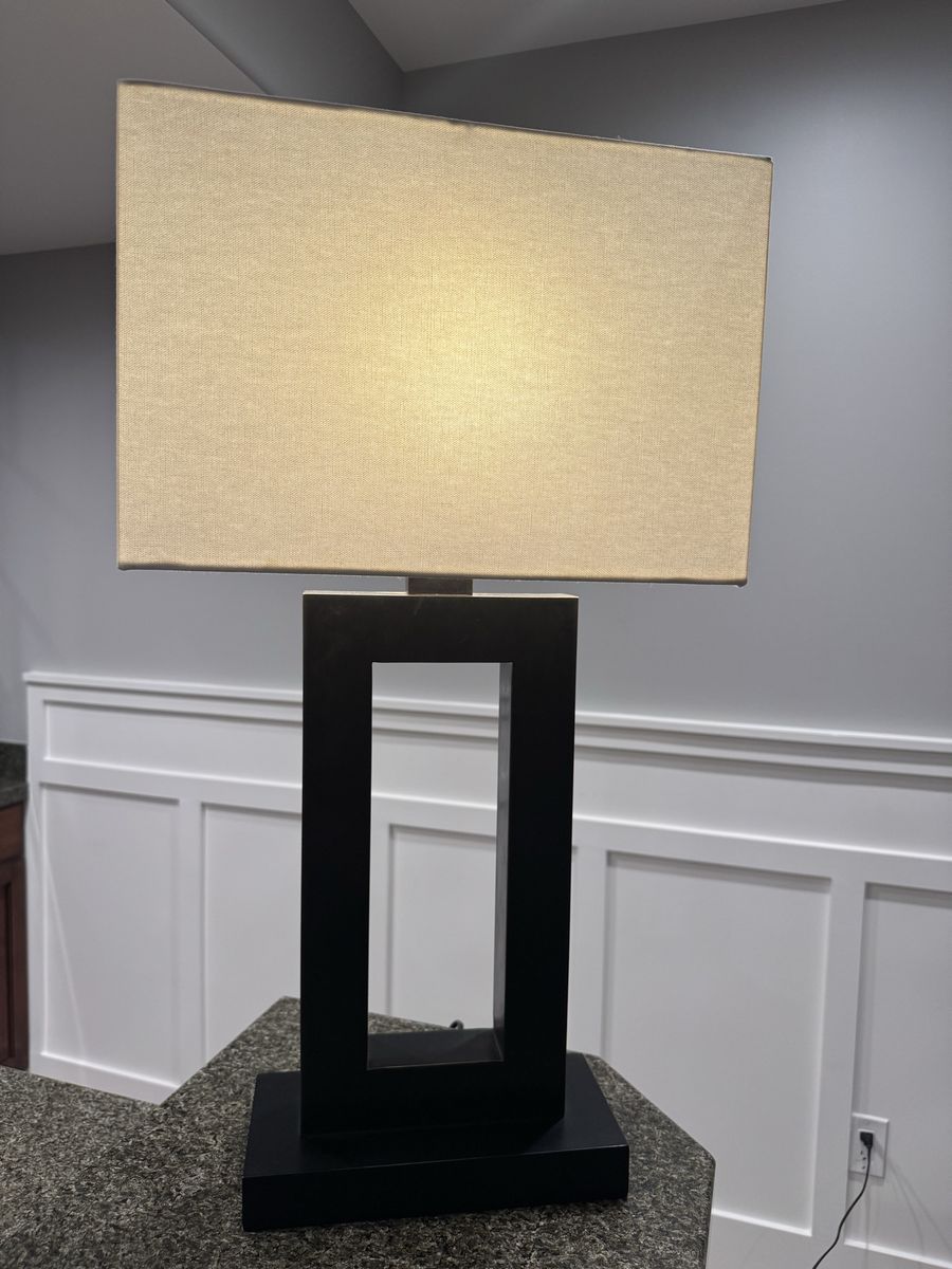 Modern Black & Beige Table Lamp with Rectangular Shade - Contemporary Home Decor Lighting