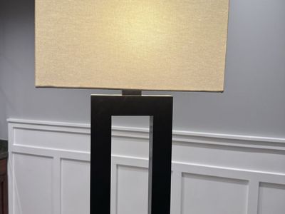 Modern Black & Beige Table Lamp with Rectangular Shade - Contemporary Home Decor Lighting