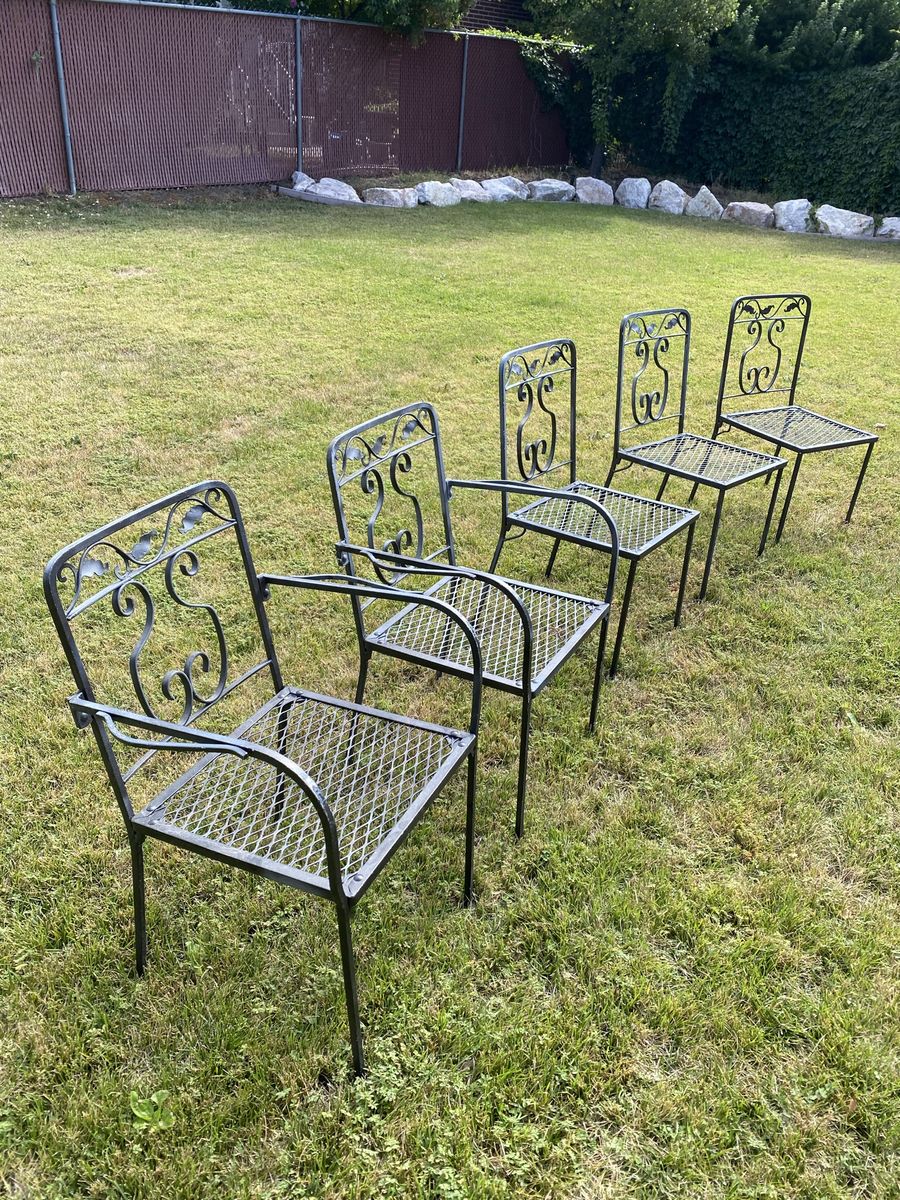 Set of 5 Black Iron Patio Chairs - Outdoor Dining Seatings