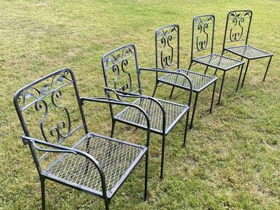 Set of 5 Black Iron Patio Chairs - Outdoor Dining Seatings