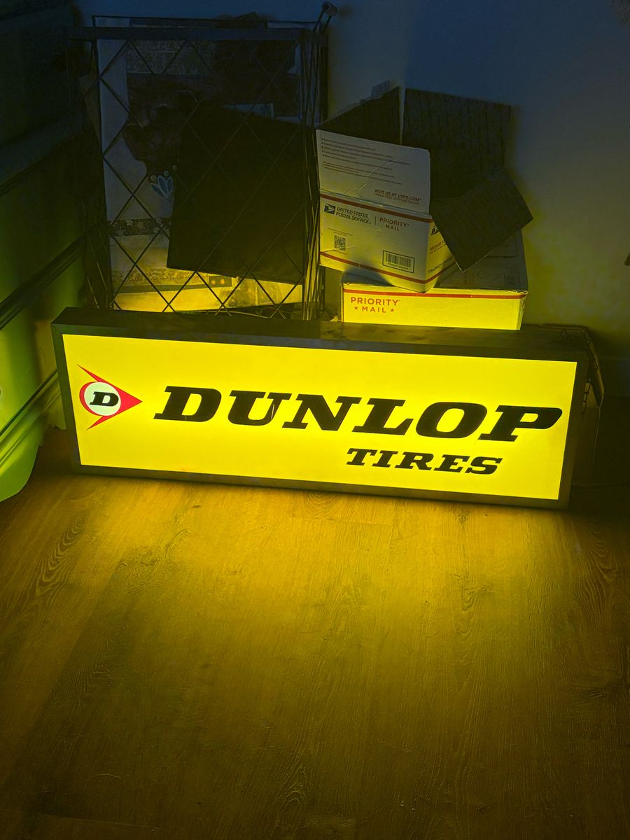 Vintage Dunlop Tires Illuminated Sign - Double Sided - WORKS!