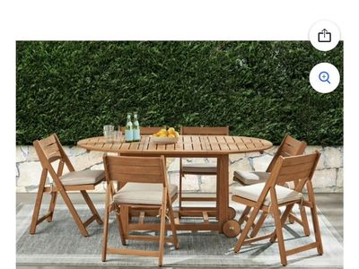 Member's Mark Bayfold 7-Piece FSC Teak Folding Outdoor Dining Set with Sunbrella Fabric