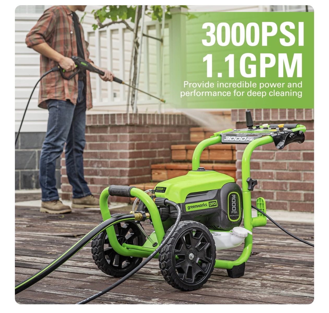 Greenworks Pro 3000 PSI 1.1 GPM Electric Pressure Washer - Used Twice
