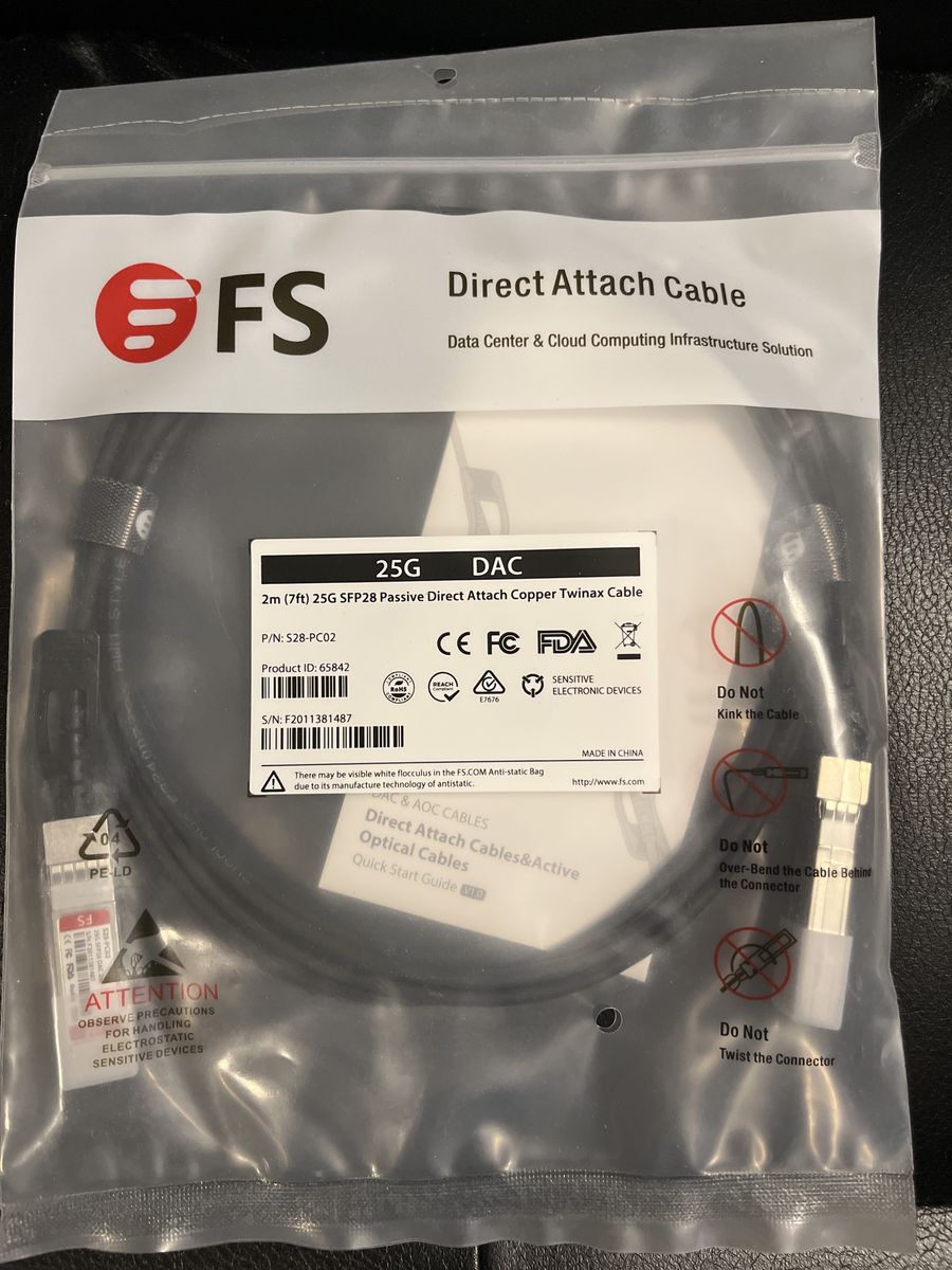 FS 25G SFP28 Direct Attach Copper Twinax Cable (2m/7ft) S2B-PC02 Data Center