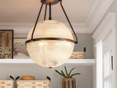 New- 17.1 in. 3-Light vintage style Mid-Century Crystal Glass Globe Bubble Semi-Flush Mount Light