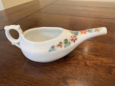 Antique Invalid Cup or Feeder w/ Orange Flowers