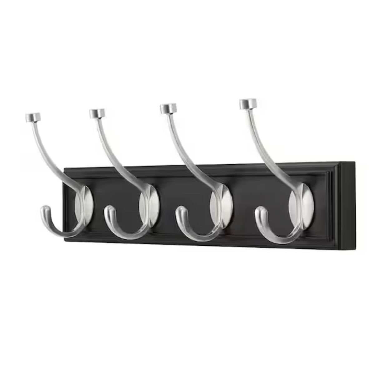Black Base & Brushed Nickel 4-Hook Wall Mounted Coat Rack Hat Hanger Organizer