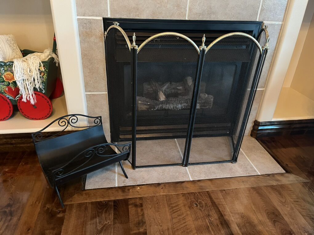 Fireplace Screen And Metal Log $40 Each