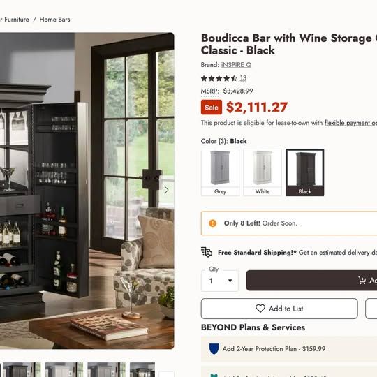 FREE DELIVERY NEW Mervin Bar Wine Storage Cabinet with Lock