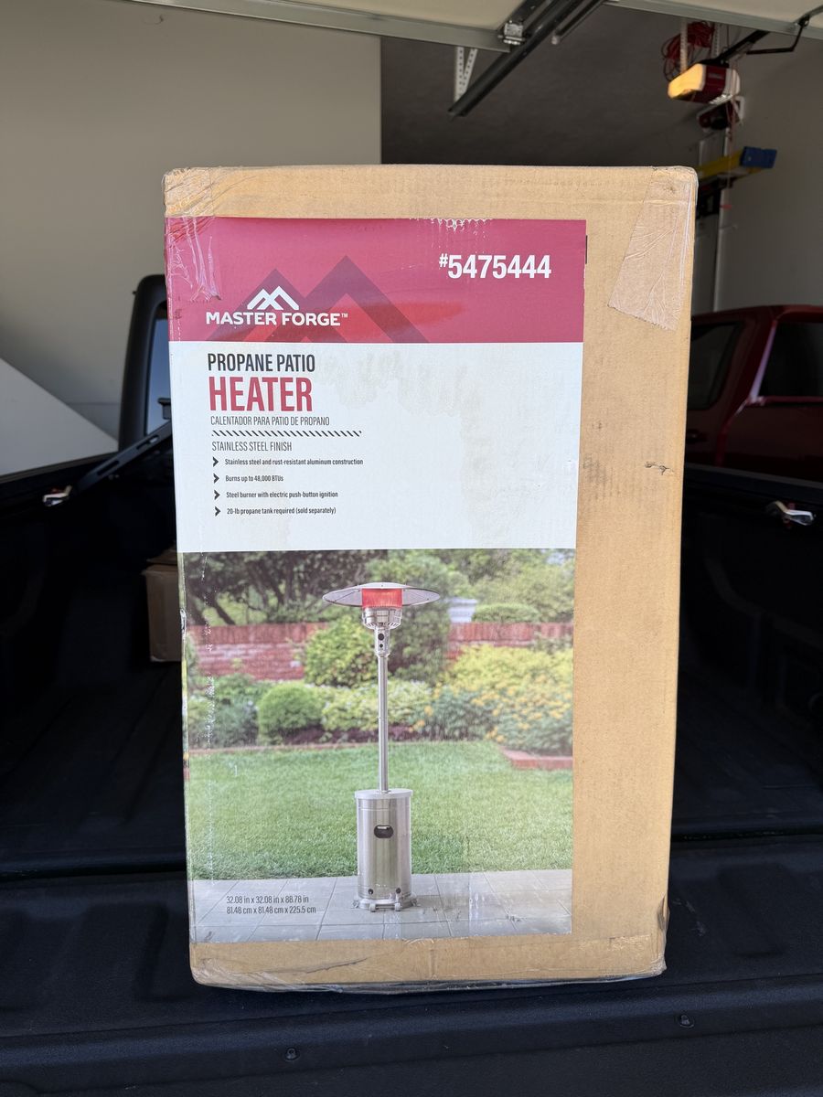 Master Forge Propane Patio Heater - Stainless Steel, 48,000 BTUs, Push-Button Ignition, New