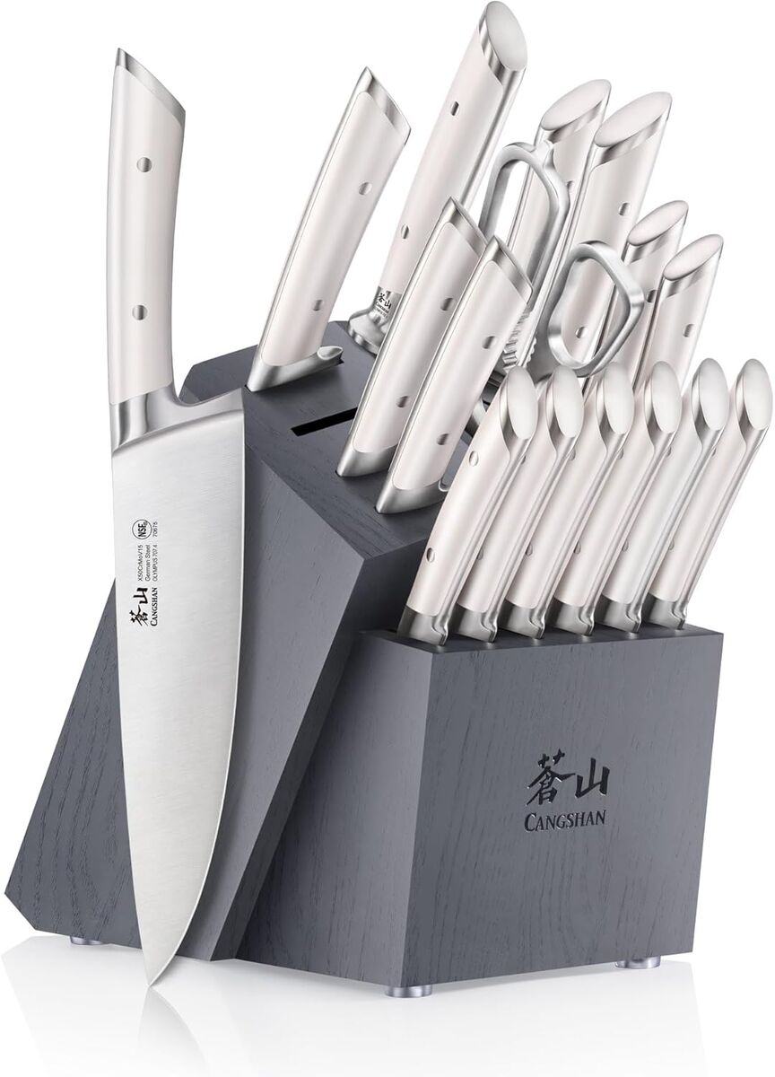 Cangshan OLYMPUS Series 17-Piece Knife Block Set, German Steel, Gray Wood Block (White) 1759346 #104338