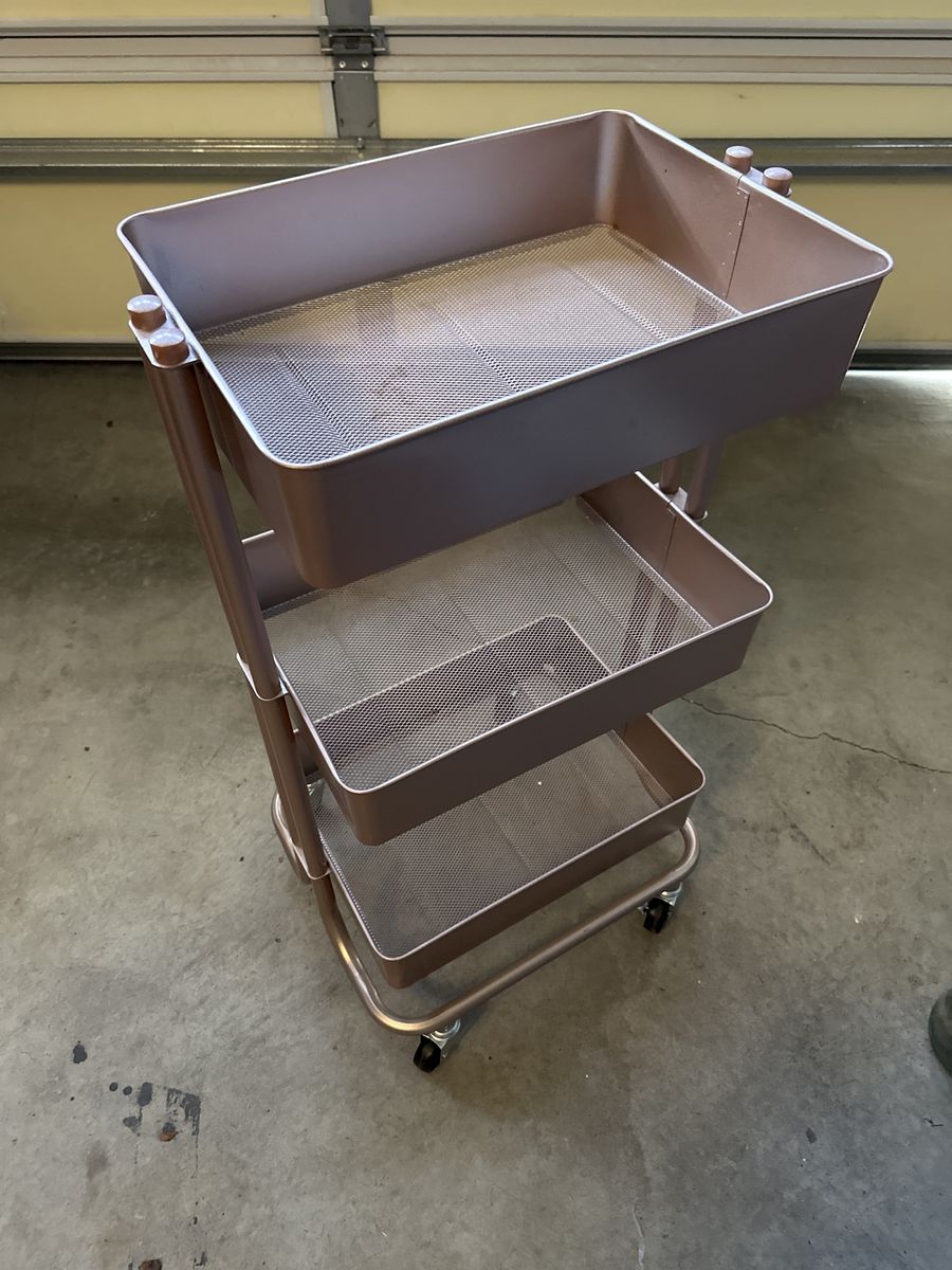 Rose Gold 3-Tier Rolling Utility Cart - Versatile Storage Solution