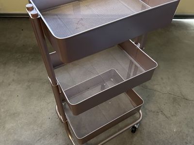 Rose Gold 3-Tier Rolling Utility Cart - Versatile Storage Solution