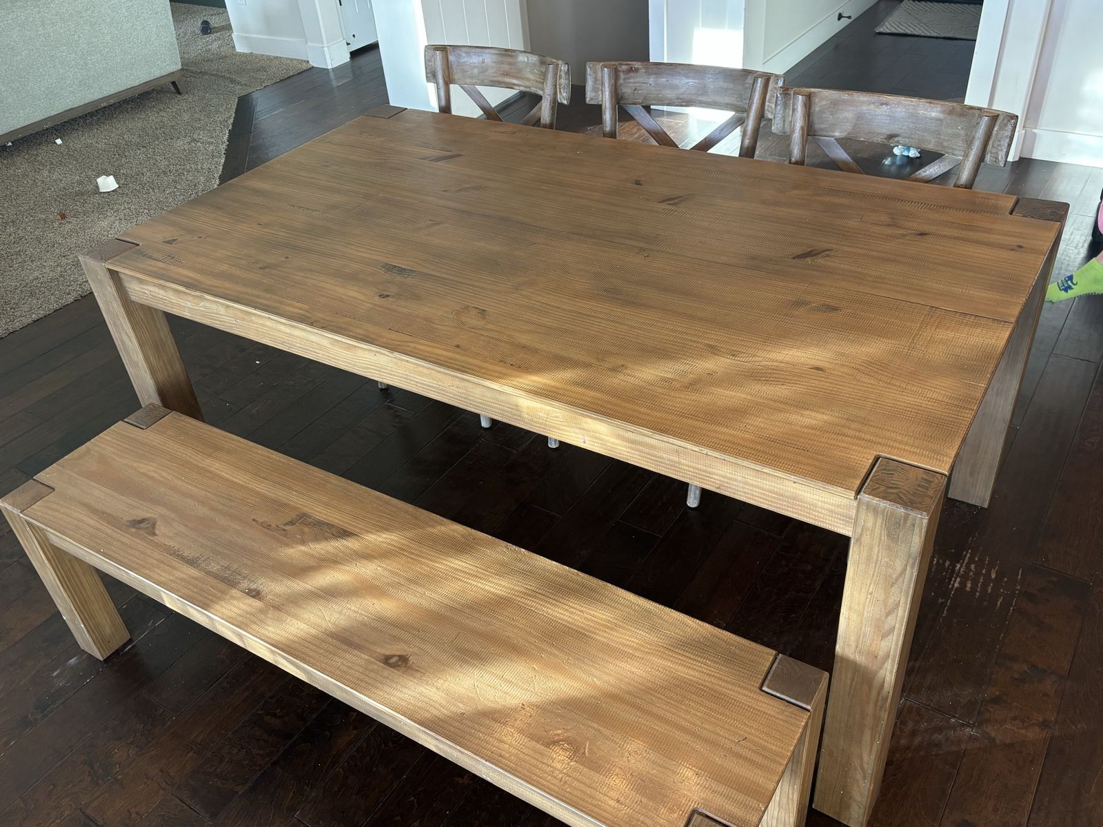 Rustic Farmhouse Style Dining Table & Bench Set - Solid Wood (Chairs included)
