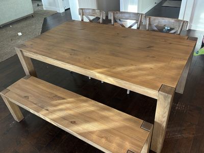 Rustic Farmhouse Style Dining Table & Bench Set - Solid Wood (Chairs included)