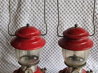 Vintage Coleman Model 200A Red Camping Lanterns - Pair