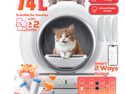 New Self Cleaning Cat Litter Box, Automatic Cat Litter Box with APP Control, 65+9L Large Capacity