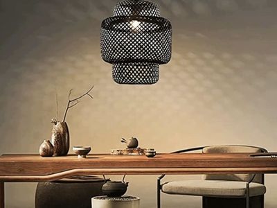 Handwoven Bamboo Rattan Pendant Light Fixture - Japandi Style Black Woven Lamp Shade