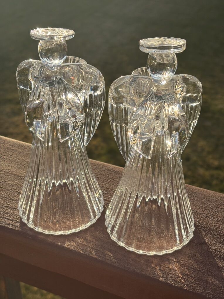 Vintage Angel Glass Candle Stick Holder with Halo