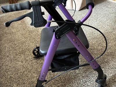 NOVA Purple Lightweight Folding Walker Rollator with Seat & Storage Bag