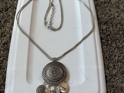Silver-Tone Medallion Pendant Necklace with Dangle Charms - Used Condition