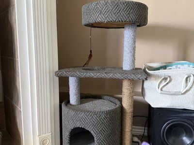 Grey Multi-Level Cat Tree with Condo, Scratching Post, and Perch