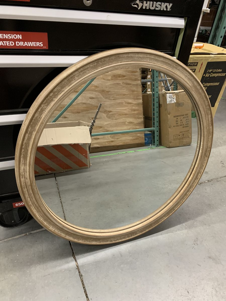 Kate and Laurel Mansell 28 in. x 28 in. Classic Round Framed Brown Wall Accent Mirror