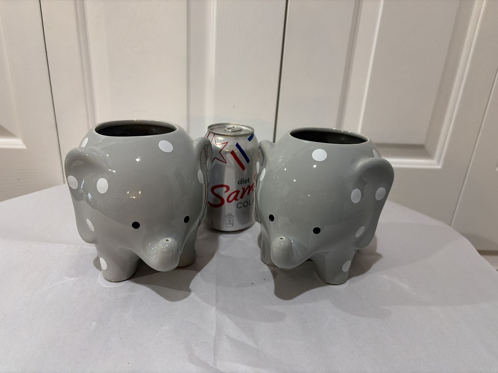 Darling Pair Of Polkadot Planter Elephants