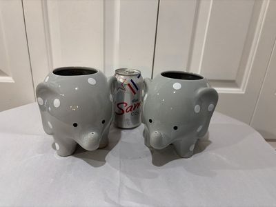 Darling Pair Of Polkadot Planter Elephants