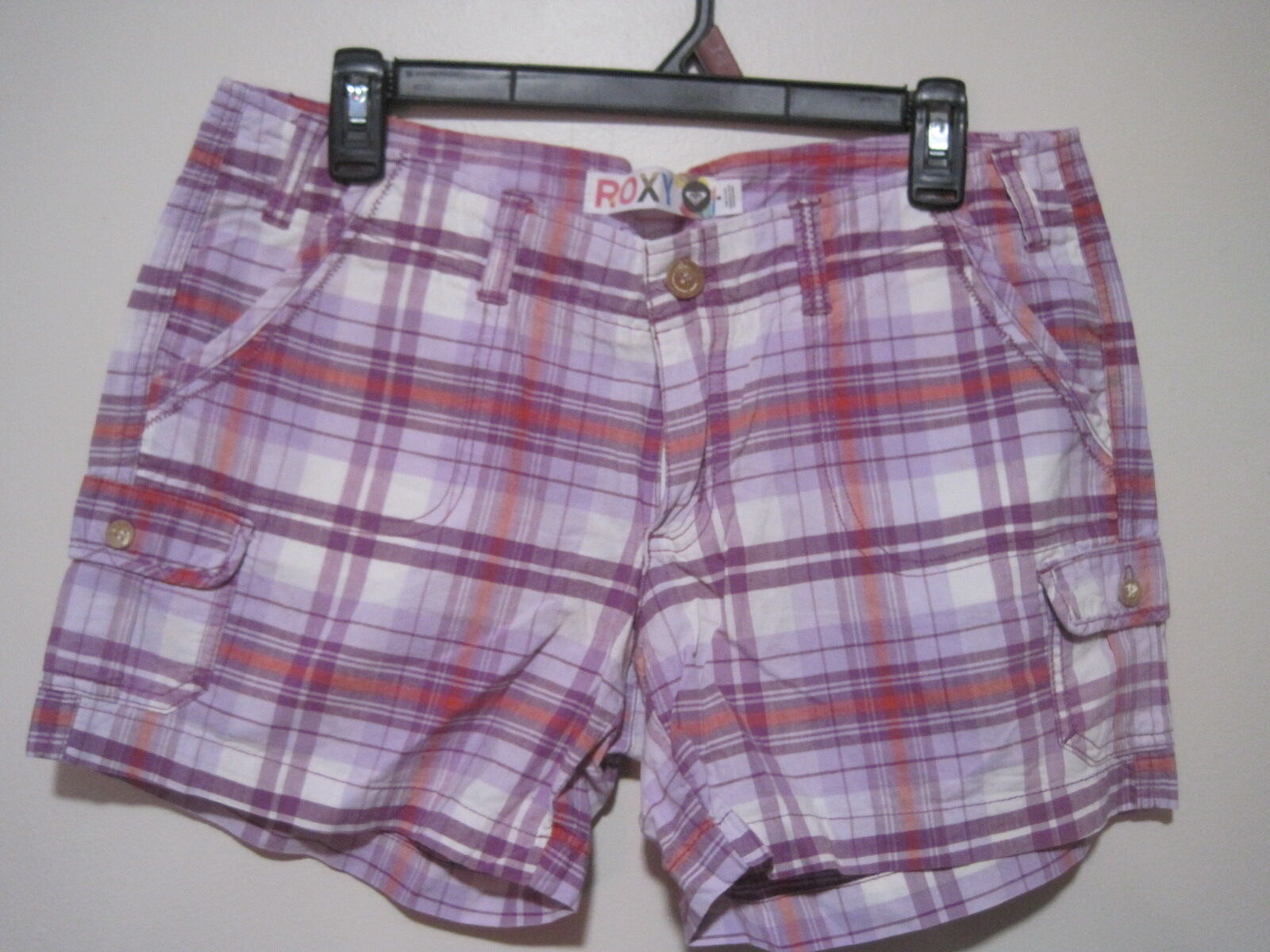 Roxy Women's Purple & Red Plaid Mid Rise Cotton Mini Hot Shorts Size 9 Juniors
