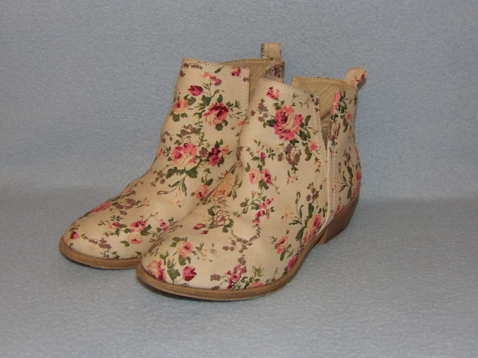 Girl's Pre-owned Cream Pink Floral Dress Boots ~ Size 6.5