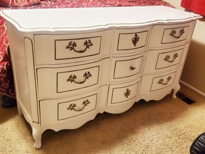 French Provincial 9-drawer Dresser with Gold Accents and Ornate Hardware