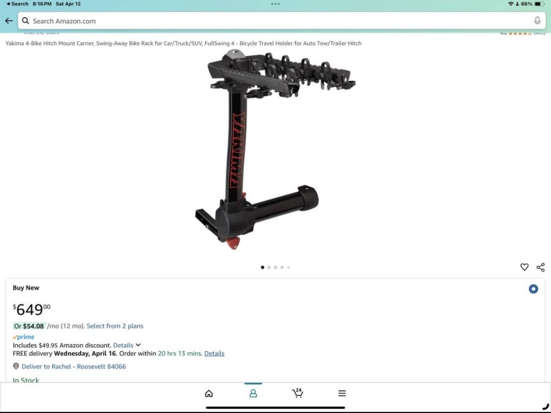 Yakima FullSwing 4-Bike Hitch Mount Carrier Swing-Away Bike Rack