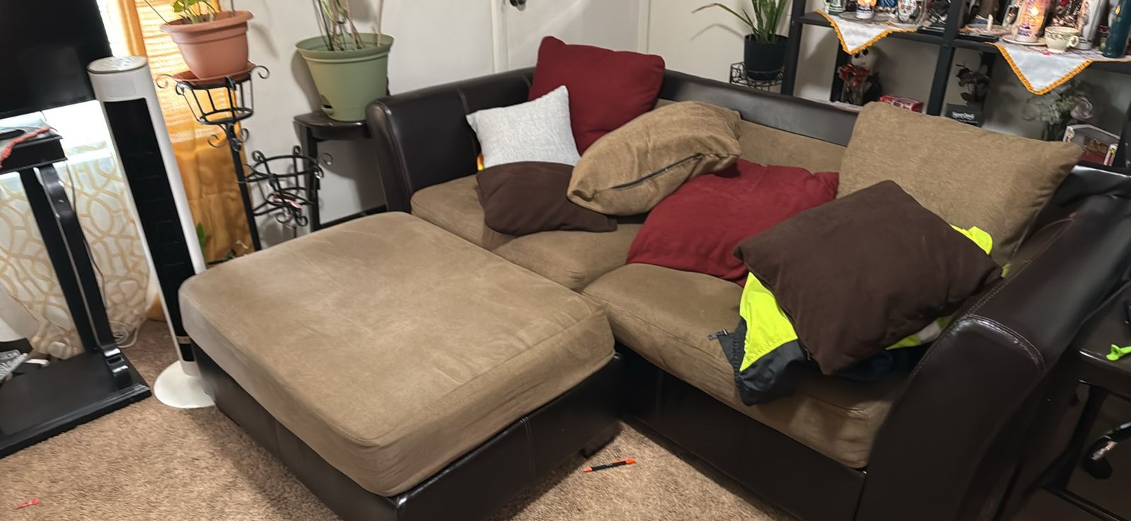 Comfy Brown couch with ottoman