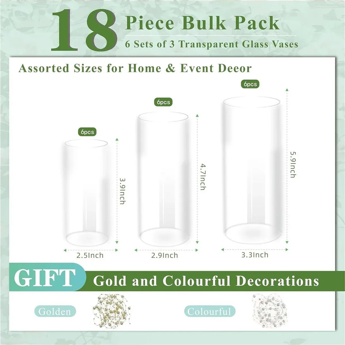 18 piece vases. 6 sets of 3 of different sizes
