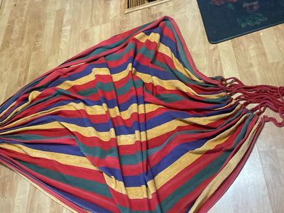 New. HAMMOCK Colorful Striped Fabric Hammock - Red, Yellow, Blue, Green Outdoor/Indoor Relaxing Hammock 58. “. Long in Ogden