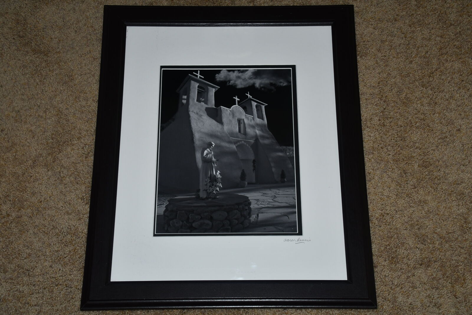 "de TAOS CHURCH" PICTURE ~ RANCHOS de TAOS NEW MEXICO ~ AARON DENNIS 19" x 23" FRAMED