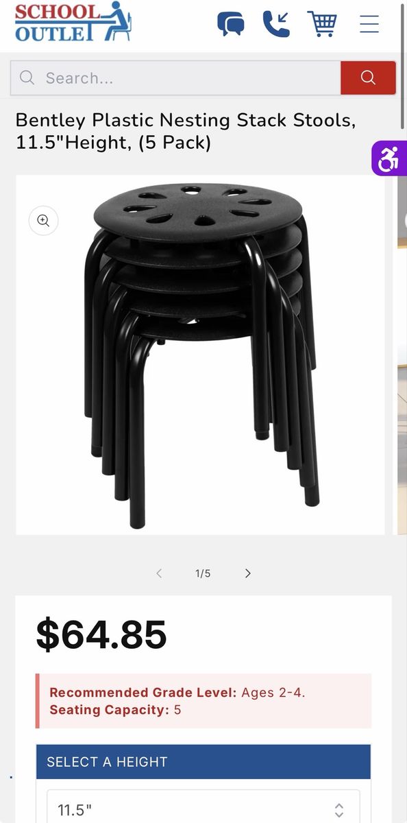 Bentley Plastic Nesting Stack Stools – 11.5” Height (5 Pack) NEW