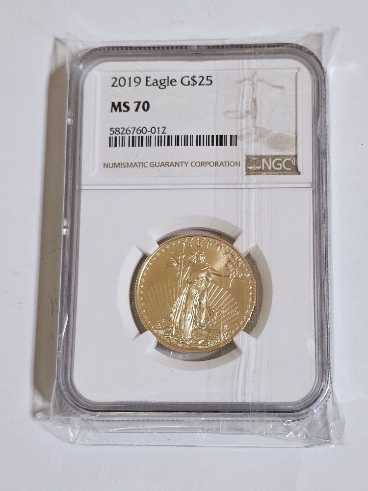 2019 $25 1/2 oz American Gold Eagle NGC MS70, AT SPOT