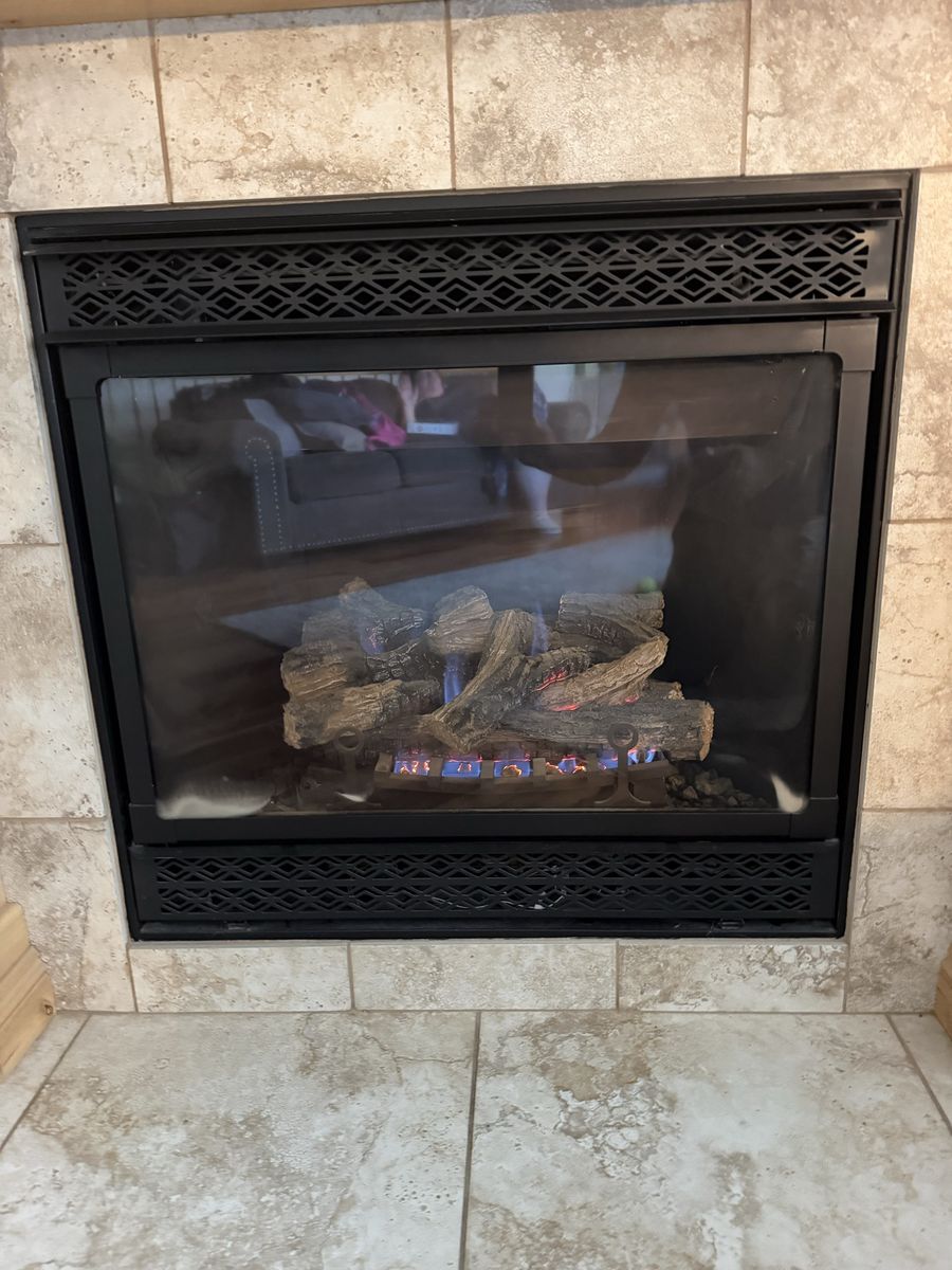 Gas Fireplace Insert with Faux Log Set and Glass Door