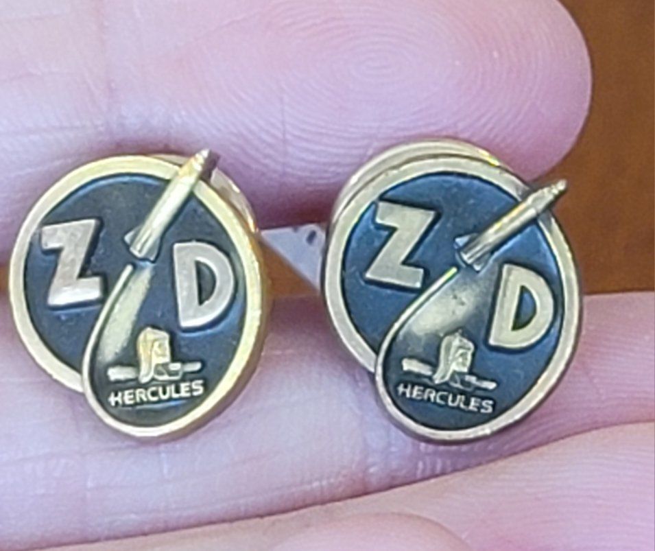 Pair of Vintage Lapel or Tie Pins Hercules Rockets Zero Defects 1/10 10k Gold Filled Signed OC Tanner